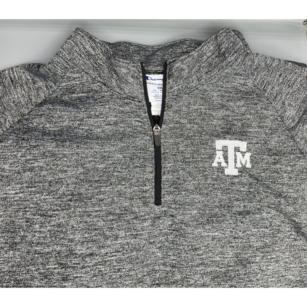 Champion Texas A&M Aggies Quarter Zip Pullover Mens 2XL Gray Embroidered Logos